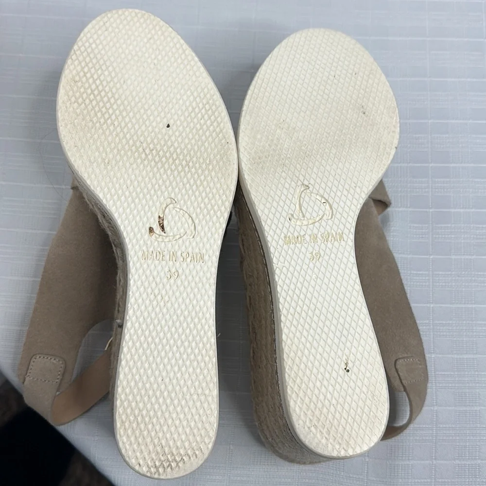 Kanna taupe leather crisscross grommet lined wedge Espriella sandals